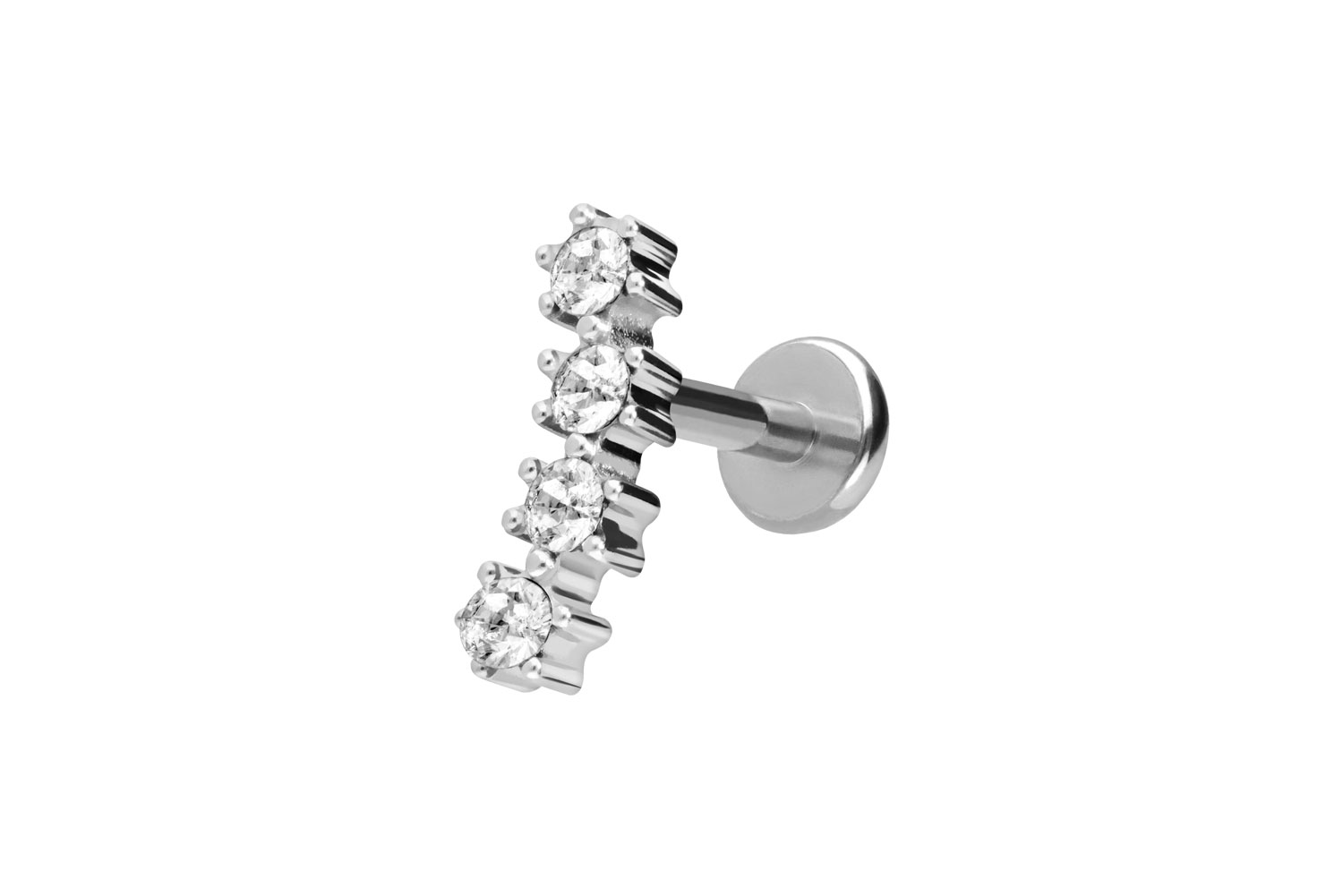 Titan Labret Piercing mit Push Fit 4 EINGEFASSTE KRISTALLE